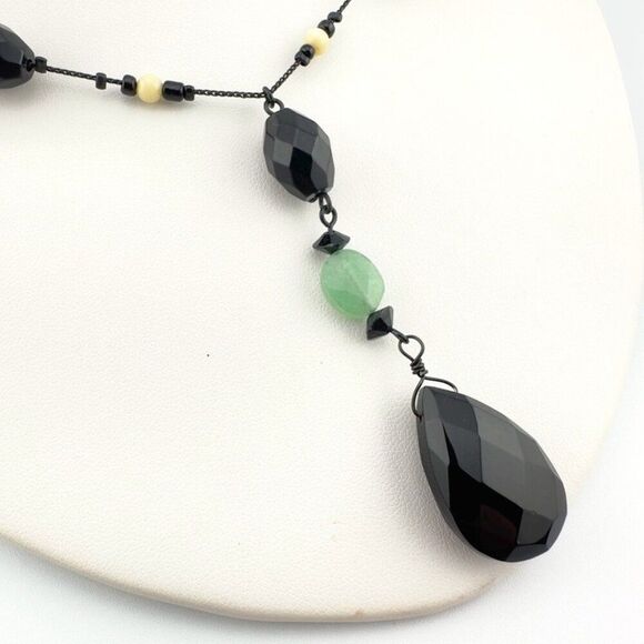 Lia Sophia “Pepper-Mint” Crystal Glass Resin Beads Lariat Necklace - Picture 4 of 7